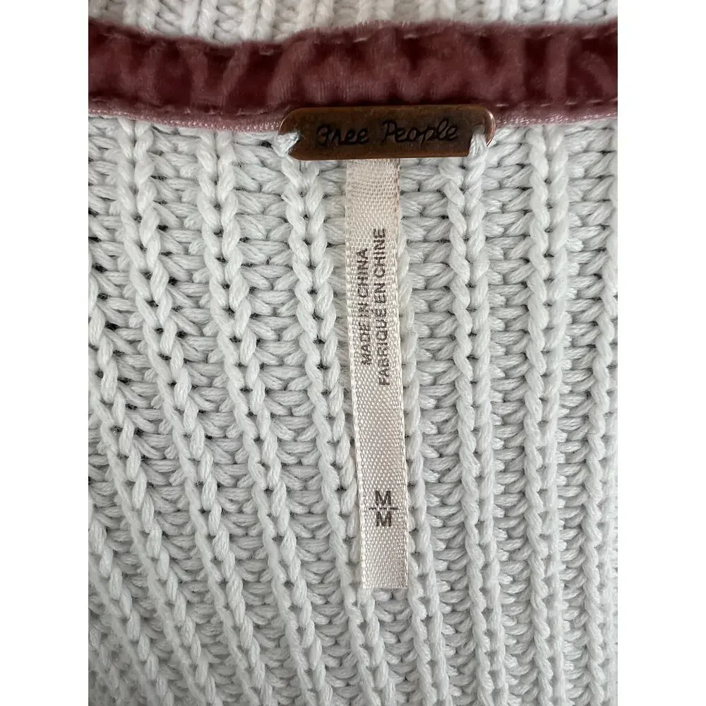 Free People White Bell Sleeve Ribbed Damsel Cable Knit Cotton Sweater Size M